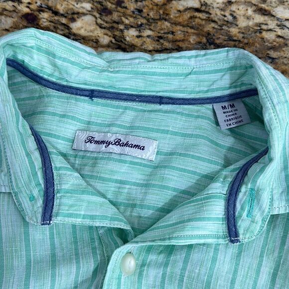 Tommy Bahama Sand Linen Surfside Stripe Linen Blend Camp Shirt Size M - Picture 4 of 9